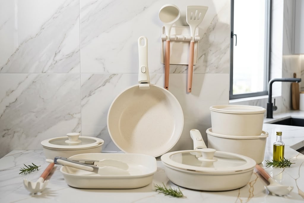 LUXMER 17 PEICES  MAIFAN STONE  COOKWARE SET