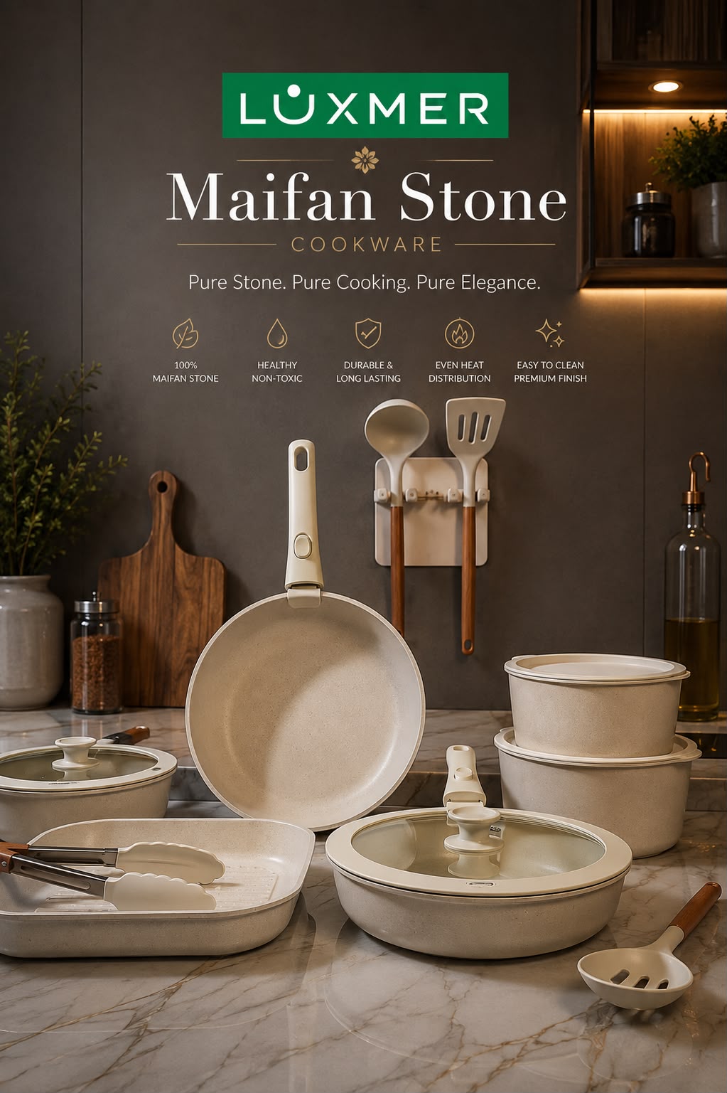 LUXMER 17 PEICES  MAIFAN STONE  COOKWARE SET